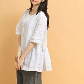 [Natural Garden] MADE N side seam shirring linen blouse_High quality material, linen material, natural body cover_ Made in KOREA